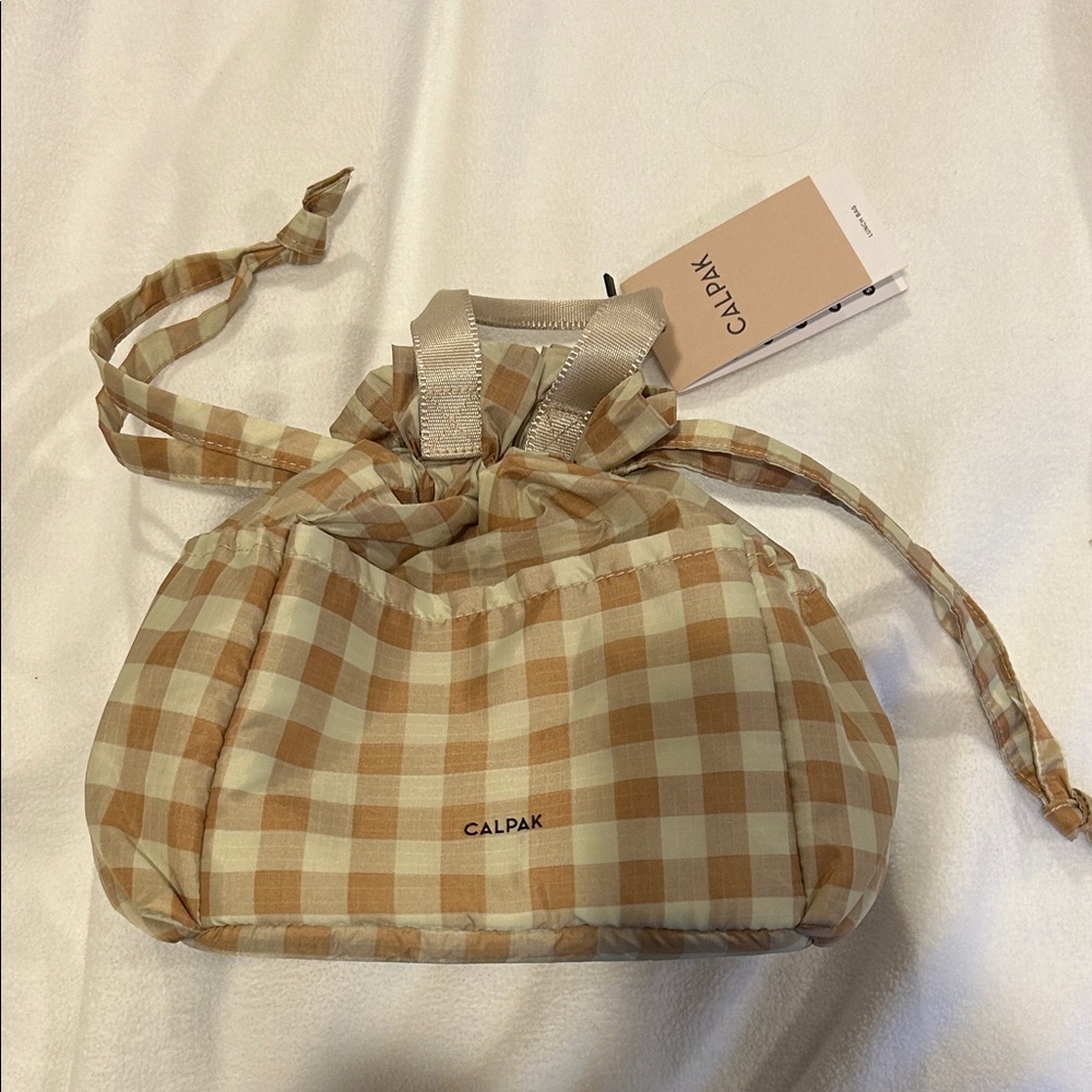Calpak Gingham Tan and Cream Cooler Bag